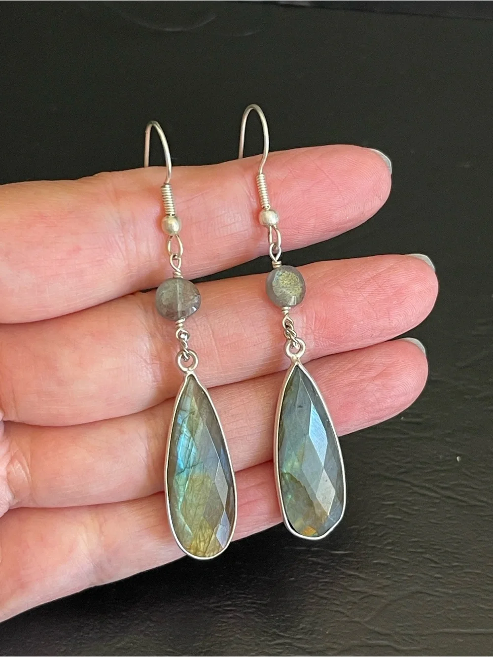 Labradorite Teardrop Dangle Earrings